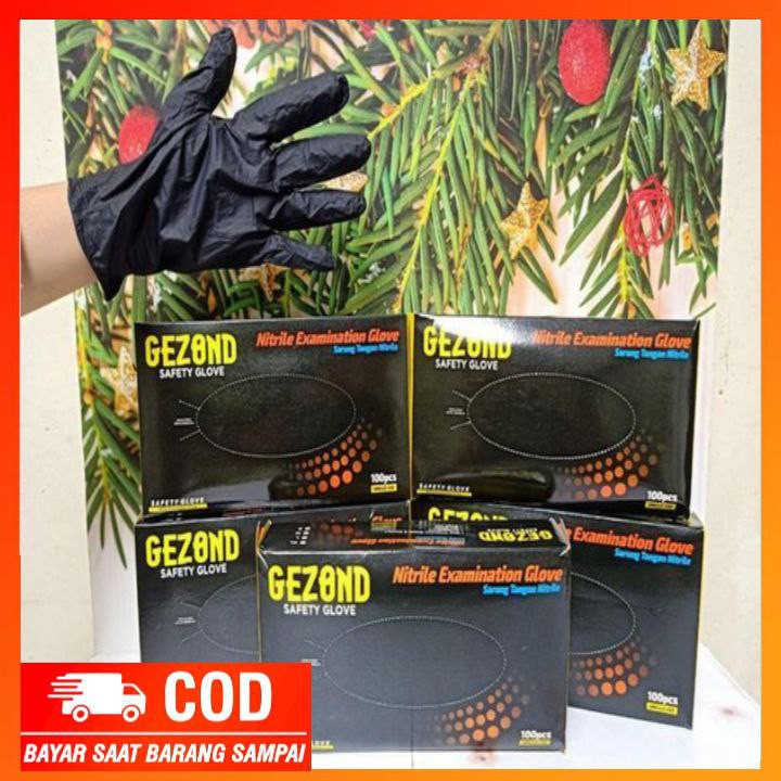 [ 1 BOX ISI 100 ] SARUNG TANGAN NITRILE GEZOND HITAM ORIGINAL BERKUALITAS
