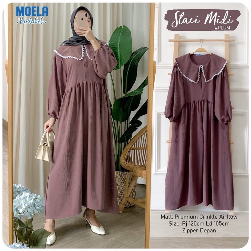 GAMIS POLOS RAYON CRINKLE MIDI DRESS BUSUI FRIENDLY STACY