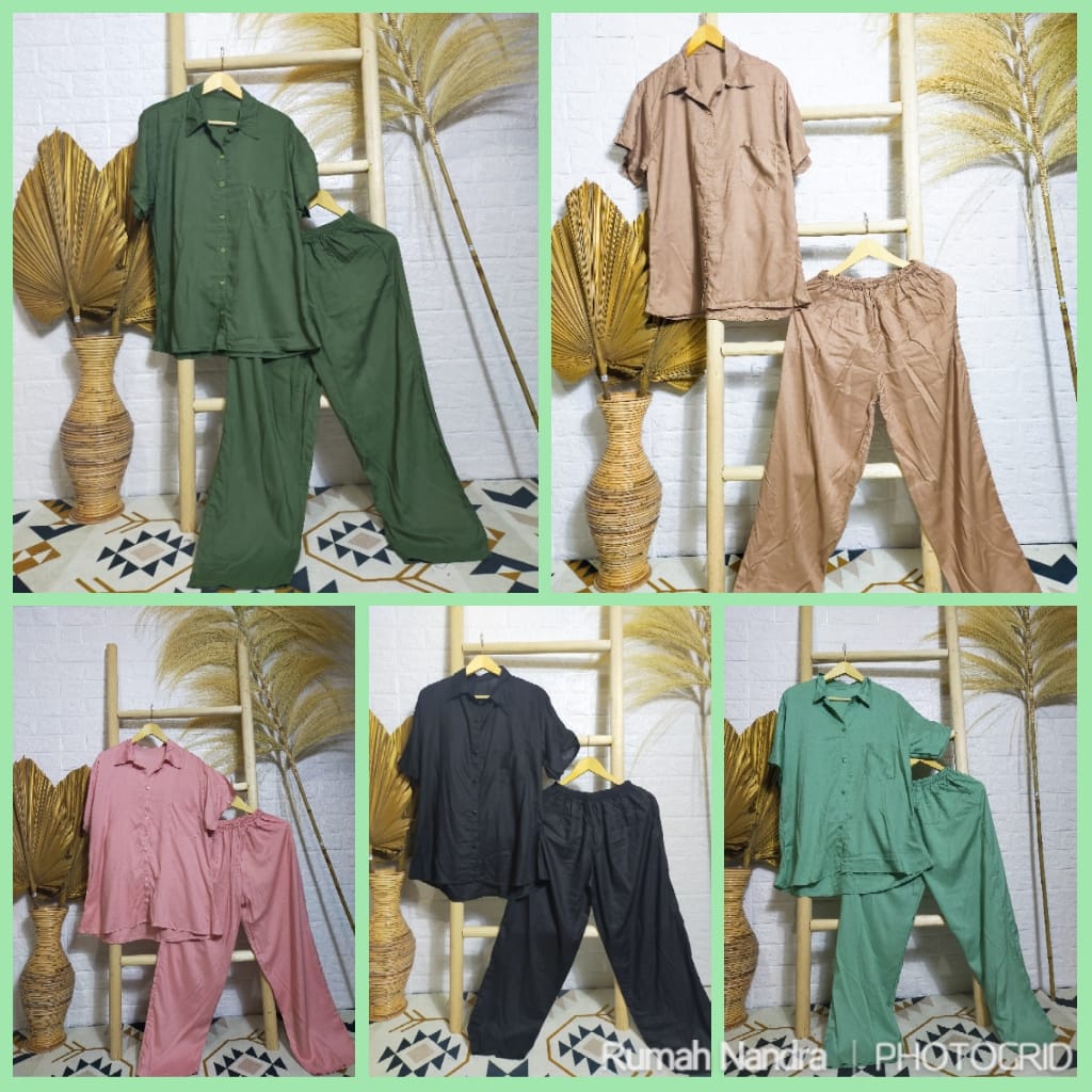Piyama / baju tidur dewasa /rayon /set kemeja pendek polos