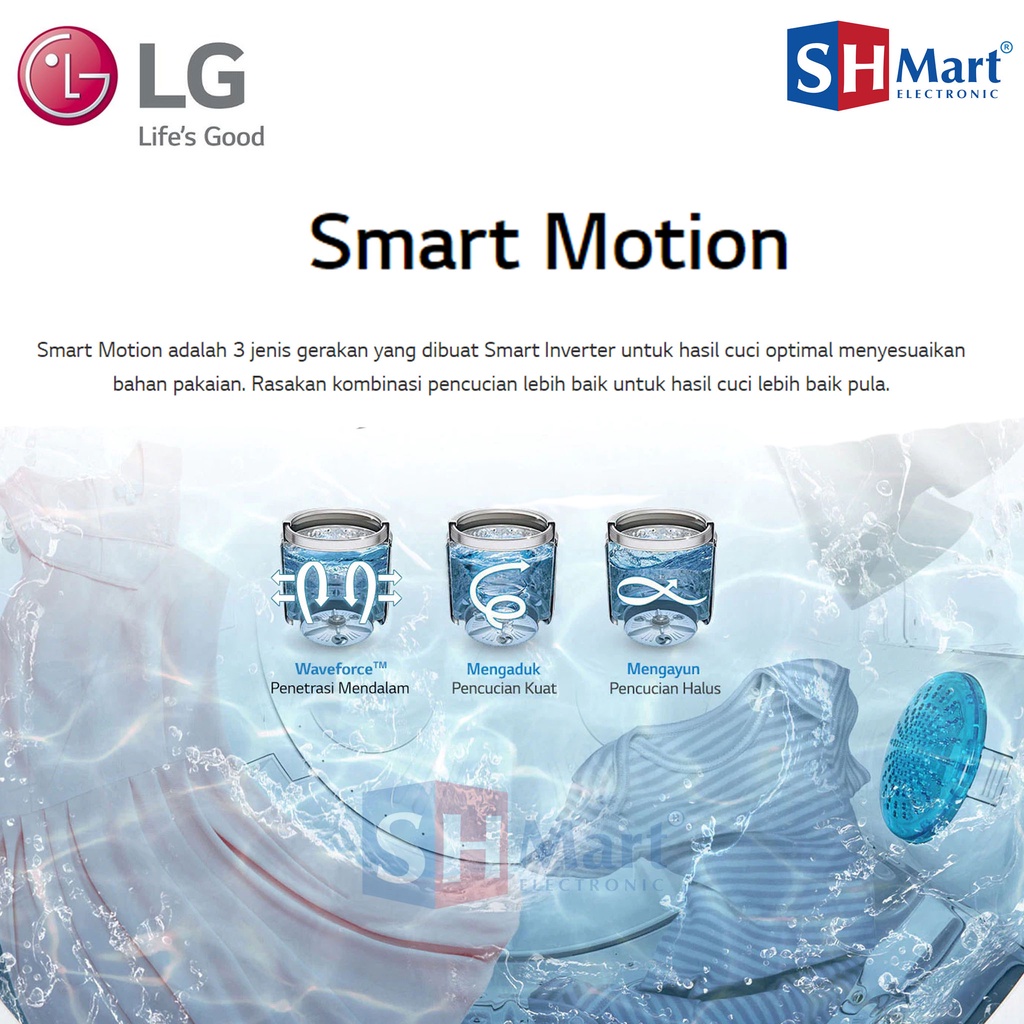 MESIN CUCI LG TOP LOADING 7,5 KG SMART INVENTER T2175VSPCK GARANSI RESMI (MEDAN)