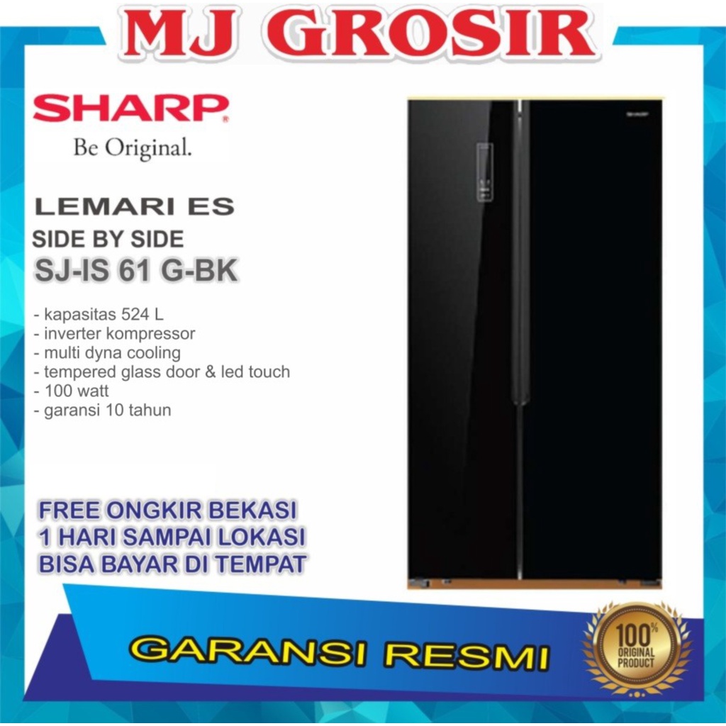 KULKAS SHARP SJ-IS61G-BK LEMARI ES 2 PINTU SIDE BY SIDE SJ IS 61 GBK