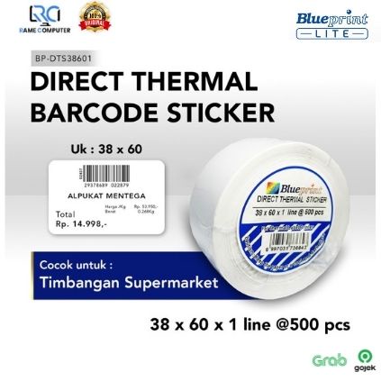 Direct Thermal Sticker / Label Stiker BLUEPRINT 38 x60 x 1 Line Isi 500