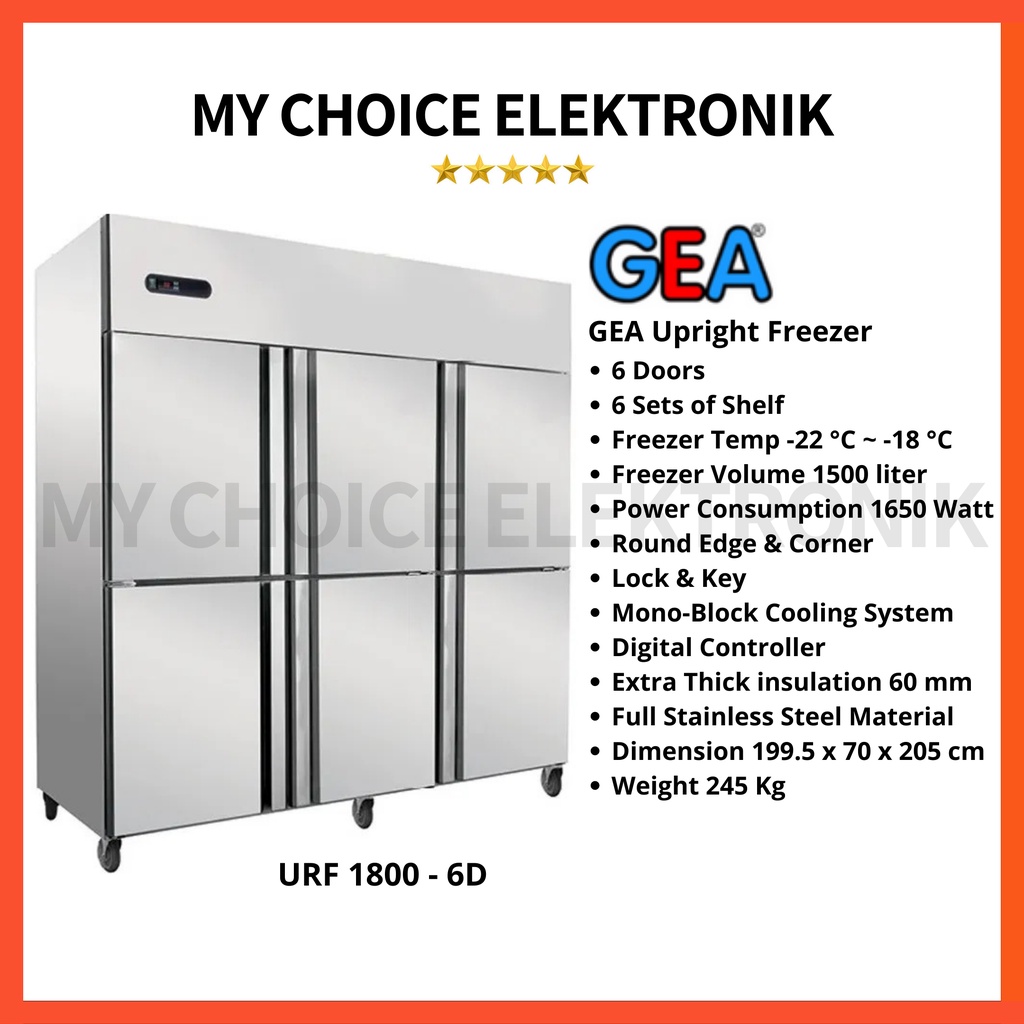 GEA S/S Upright Freezer URF-1800-6D Stainless Steel