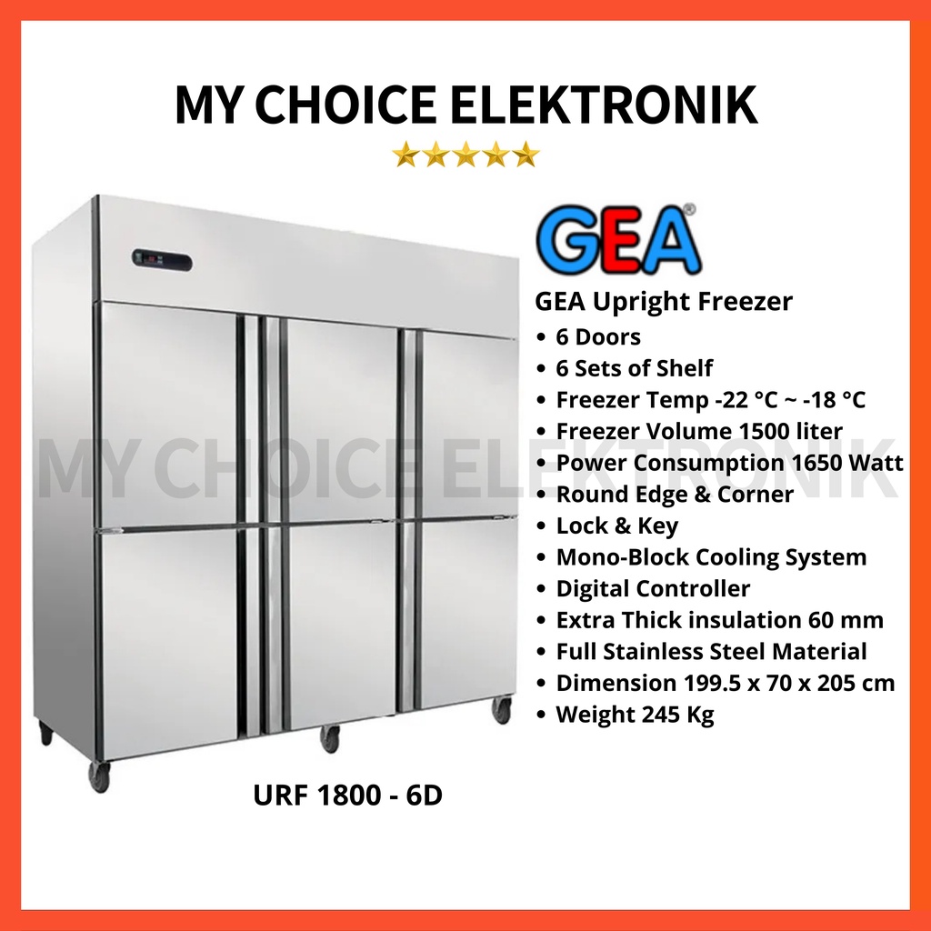 GEA S/S Upright Freezer URF-1800-6D Stainless Steel