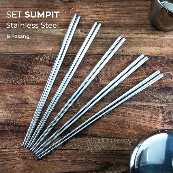 SUS 304 Sumpit Stainless chopsticks Murah Minimalis 5 Pasang