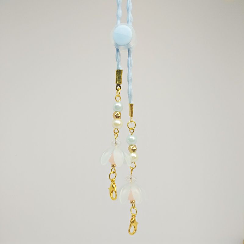 TALI MASKER KONEKTOR HIJAB / STRAP MASK 2 IN 1 KELOPAK BUNGA-Biru