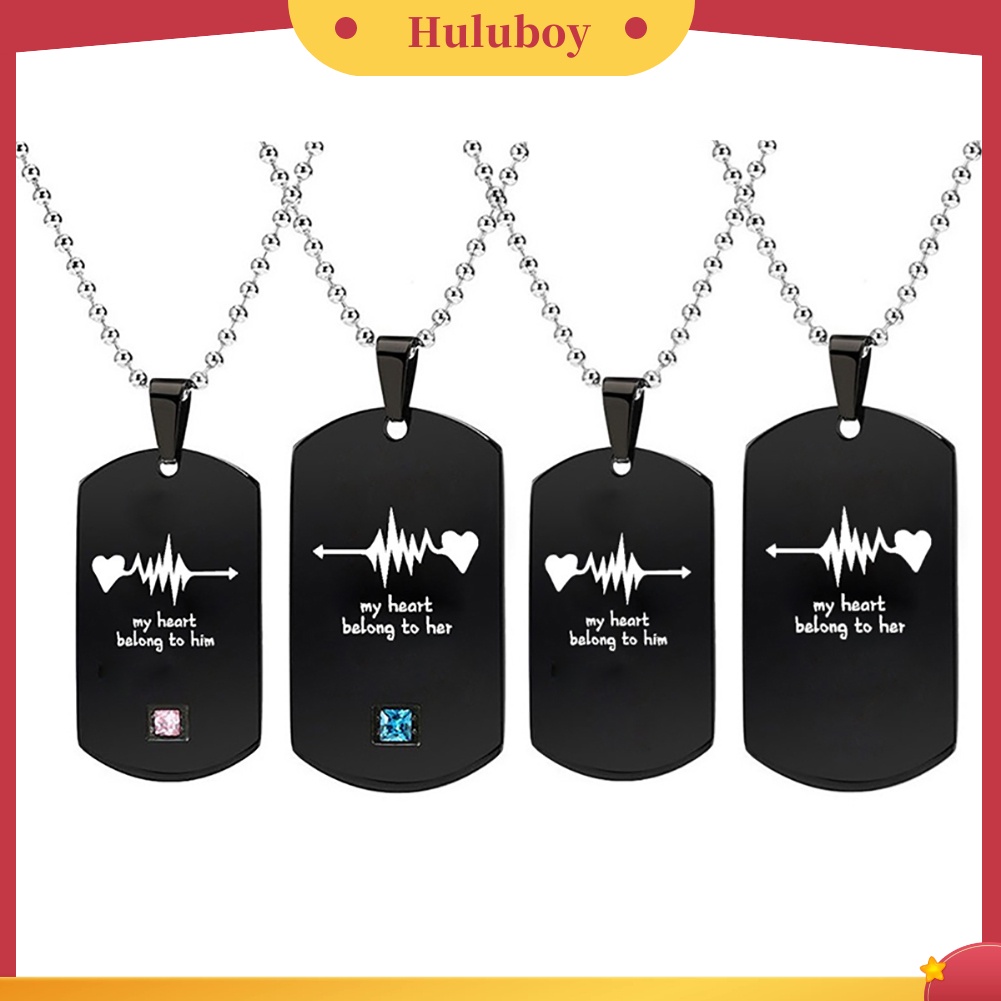 Hu Hu Hu Hu Hu Alat Bantu Pasang Kacamata♡ Kalung Rantai Liontin Tulisan My Heart Belong to Him / Her Bahan Titanium Steel Untuk Pasangan