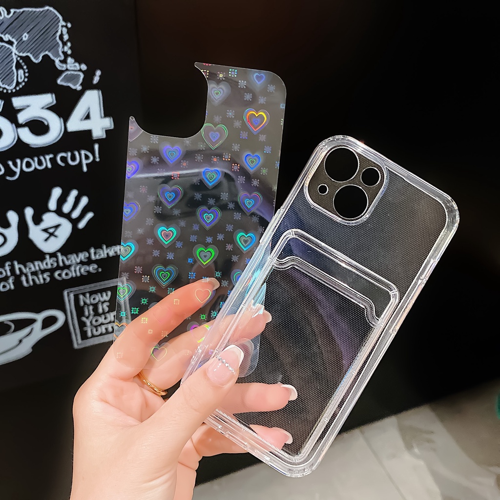 Soft case Transparan Motif Hati Laser Untuk iPhone 14 Pro max 13 Pro max 11 12 Xr 6 7 8 Plus X Xs max Se 2020