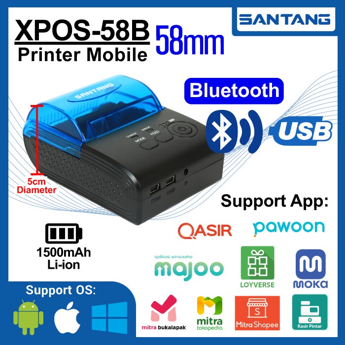 Printer Kasir Thermal XPOS-58B 58mm USB+BlueTooth Mobile