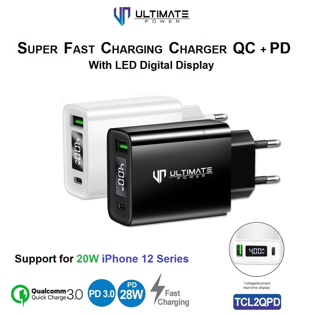 Adaptor 28W/kepala charger Ultimate 28W Super Fast Charging QC + PD LED Display original