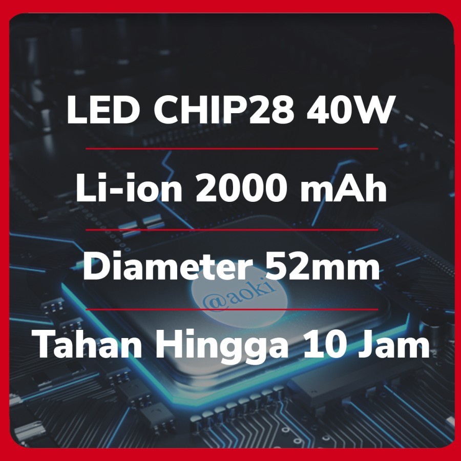 COD SENTER KEPALA/HEADLAMP AOKI AK-S040 CAHAYA 40W IP 65 BATERAI 2000MAH//SENTER KEPALA PROFESIONAL HEAD LAMP AOKI AK-S040 CAHAYA PUTIH 40WATT WATERPROOF