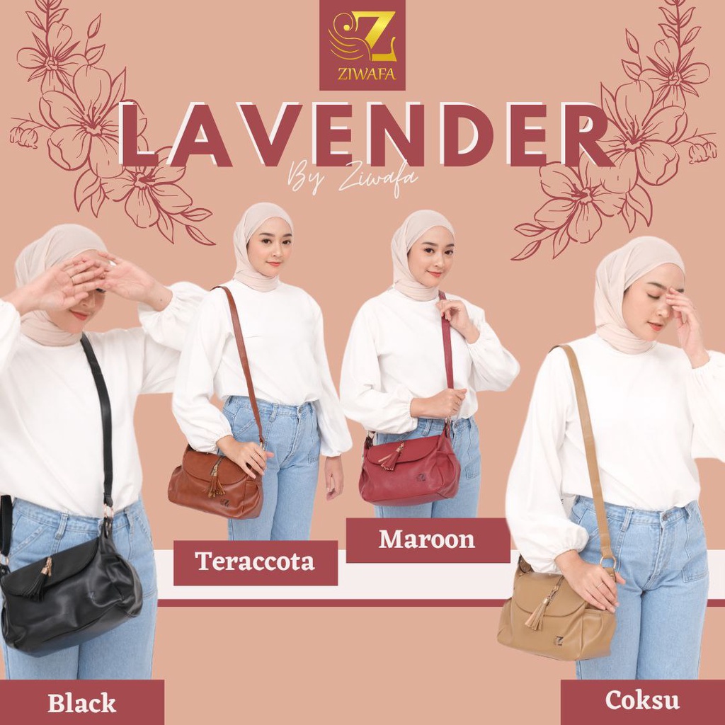 TAS WANITA LAVENDER BY ZIWAFA INDONESIA SLING BAG WANITA BAHU TAS TALI WARNA HITAM TERACOTA MAROON C