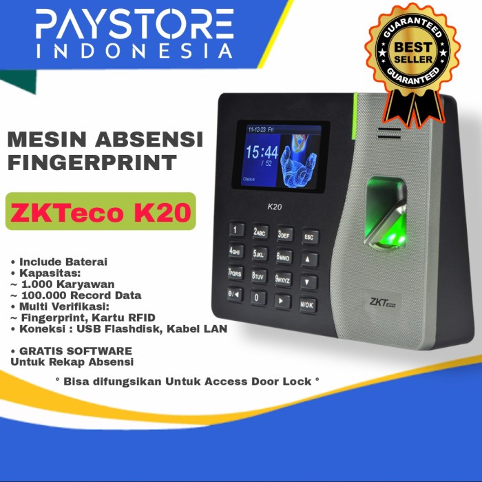 Jual Mesin Absensi Fingerprint Kartu RFID ZKTeco K20 / Mesin Finger