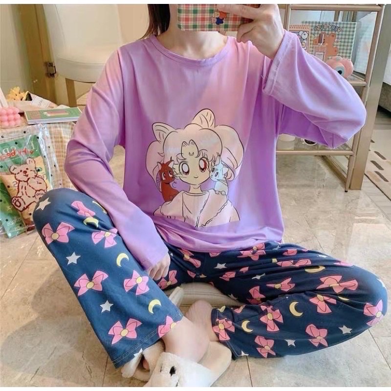 Piyama PP Import Korea piyama oversize setelan kaos import premium piyama import piyama murah-Pp sailormoon purple