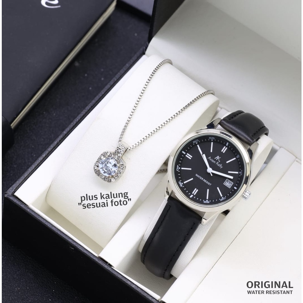 Grosiran Jam Tangan Wanita Arion Kelly 3085TU Analog Strap Kulit Include Kalung dan Box Jam Tangan (COD)