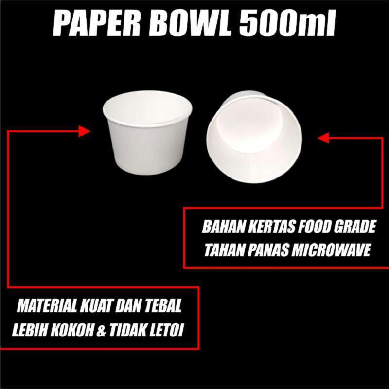 Paper bowl tebal 500ml per pack tahan panas microwave mangkok kertas Surabaya