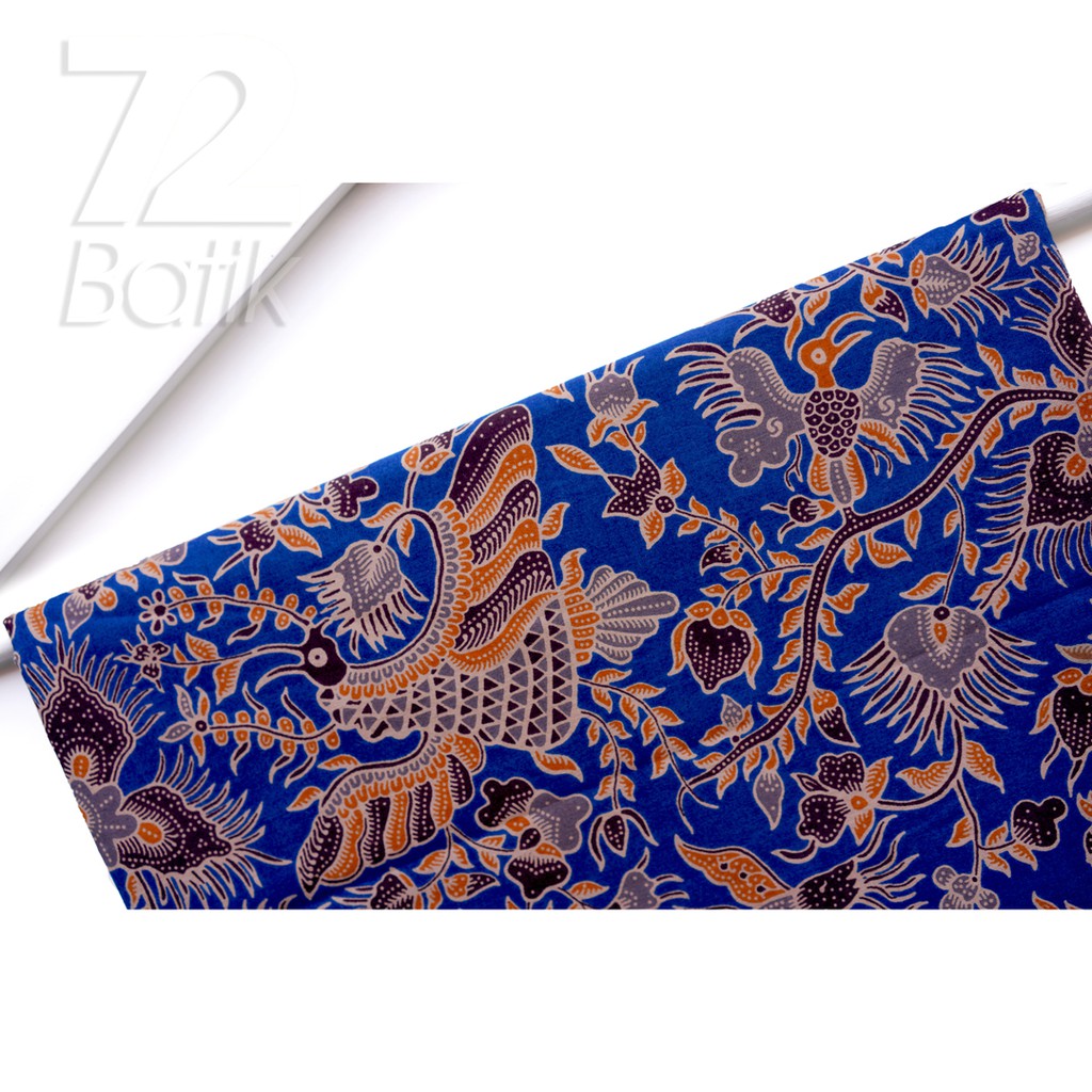 KAIN BATIK PREMIUM Bahan Katun Motif Burung Warna Biru Blue 727958 Cap 72 Jarik Jarit Samping Kebat Panjang Batik Katun Modern Premium Bahan Seragam Batik Pernikahan Kantor Keluarga Murah Kamen Jadi Batik Bali Lembaran