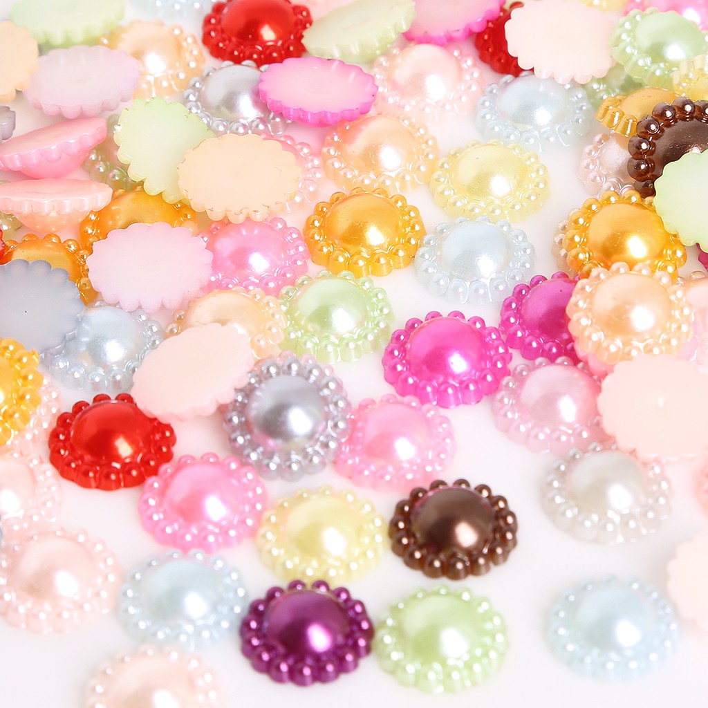 High Quality 50 pcs/lot 12 mm Multi Colors Imitation Pearls Half Round Flatback Flower Beads For Scrapbook DIY Decoration