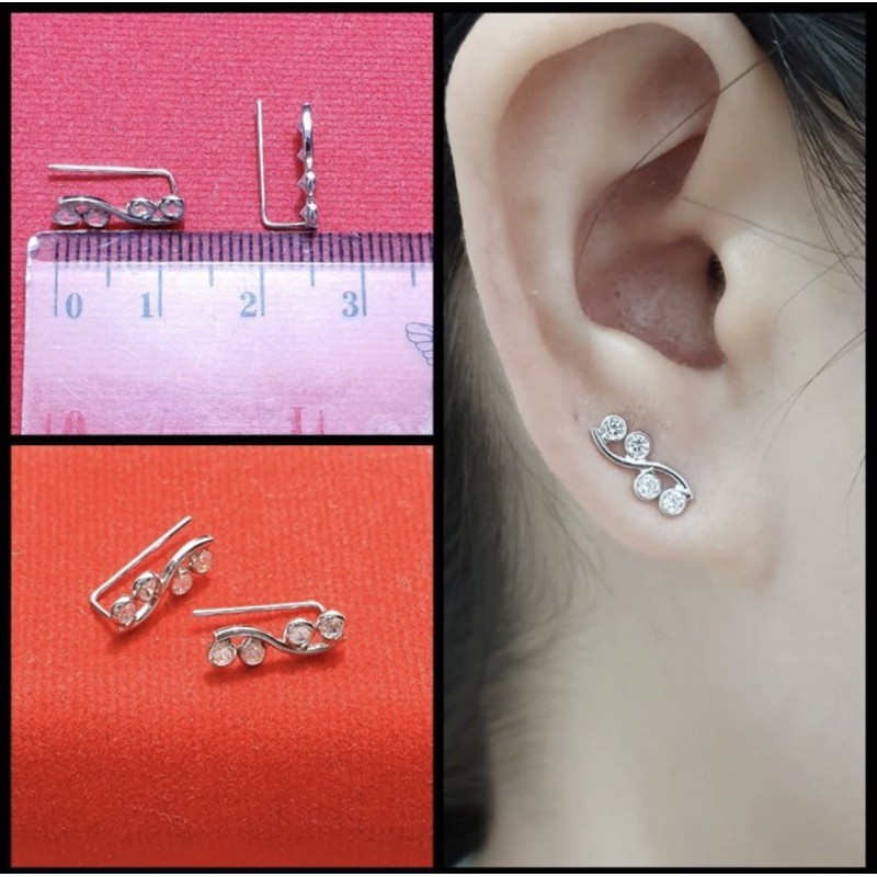 Anting tusuk selip kecil anting tusuk perak 925 lapis emas putih S375