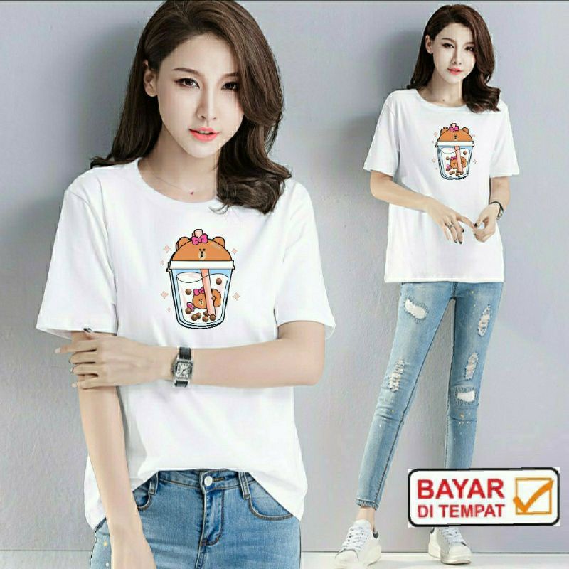 Atasan Kaos Oblong Wanita BOBA Baju Oblong Wanita Lengan Pendek Kaos Wanita Cotton Combed