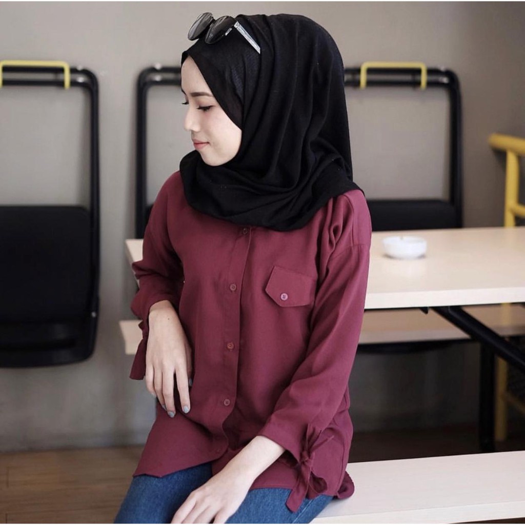 BDG STYLE KEMEJA BASIC LENGAN PITA LENKA  -COD