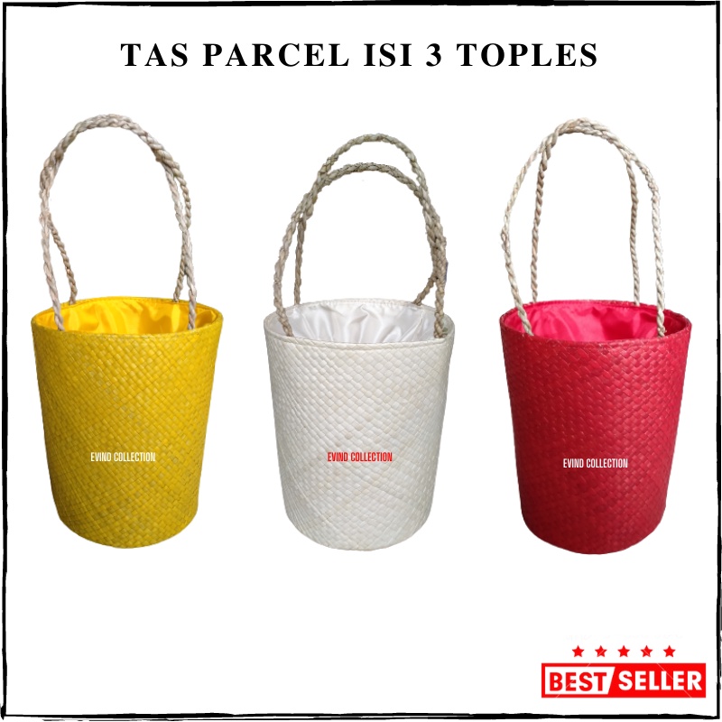 Keranjang Parcel Isi 3 Toples Tas Hampers Anyaman Pandan Tas Parsel Lebaran