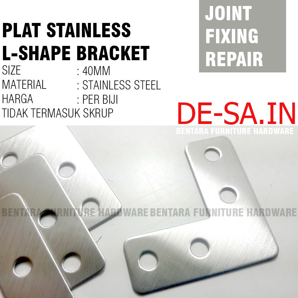 40MM Plat L-Shape Stainless Steel - Bracket Flat Reparasi Joint Fixing Repair