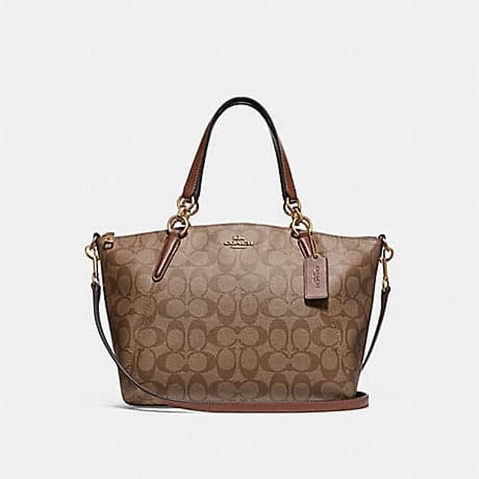 Coach Signature Leather Small Kelsey Khaki/Saddle