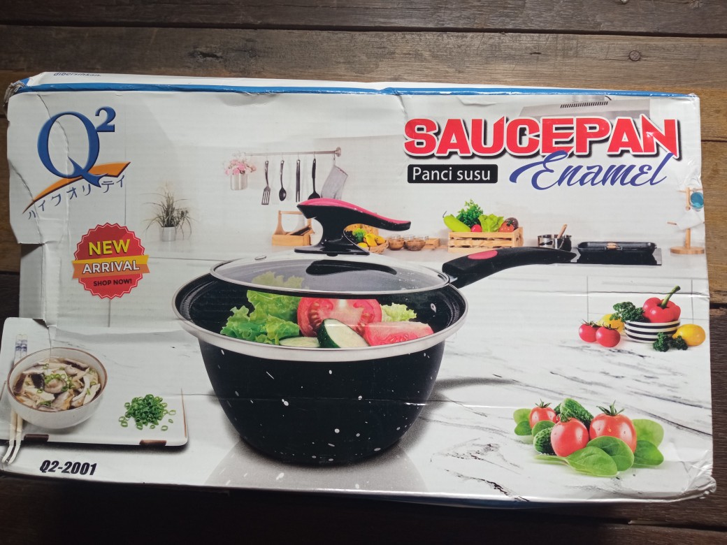 Panci Susu Saucepan Q2 2001 Tutup Kaca 20cm - Panci Susu Enamel Q2 2001 Tutup Kaca 20cm