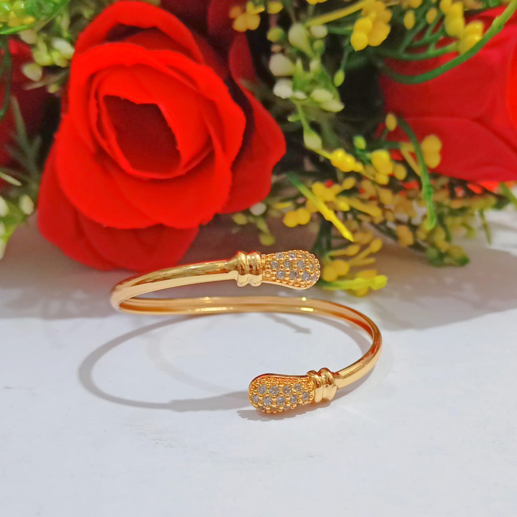 Gelang Anak Bangle TITANIUM Permata Zircon Gold dan Silver limited edition (COD)