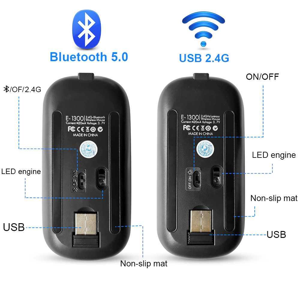 iMice Optical Mouse Wireless Bluetooth Silent Click 2.4GHz &amp; Bluetooth - E1300