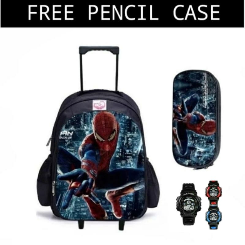 Troly Ransel Roda Avengers bonus Jam g-sock digital Tas Ransel Troly anak sekolah