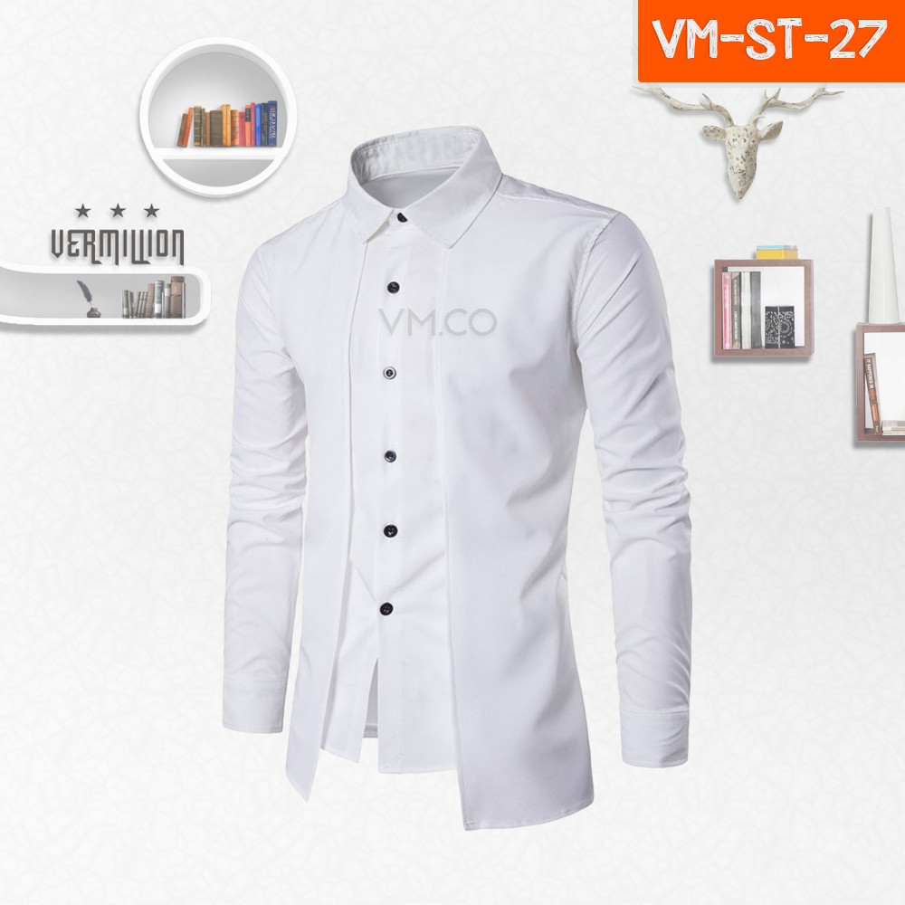 Kemeja Pria Casual Formal Lengan Panjang Solid Putih Semi Blazer ST-27