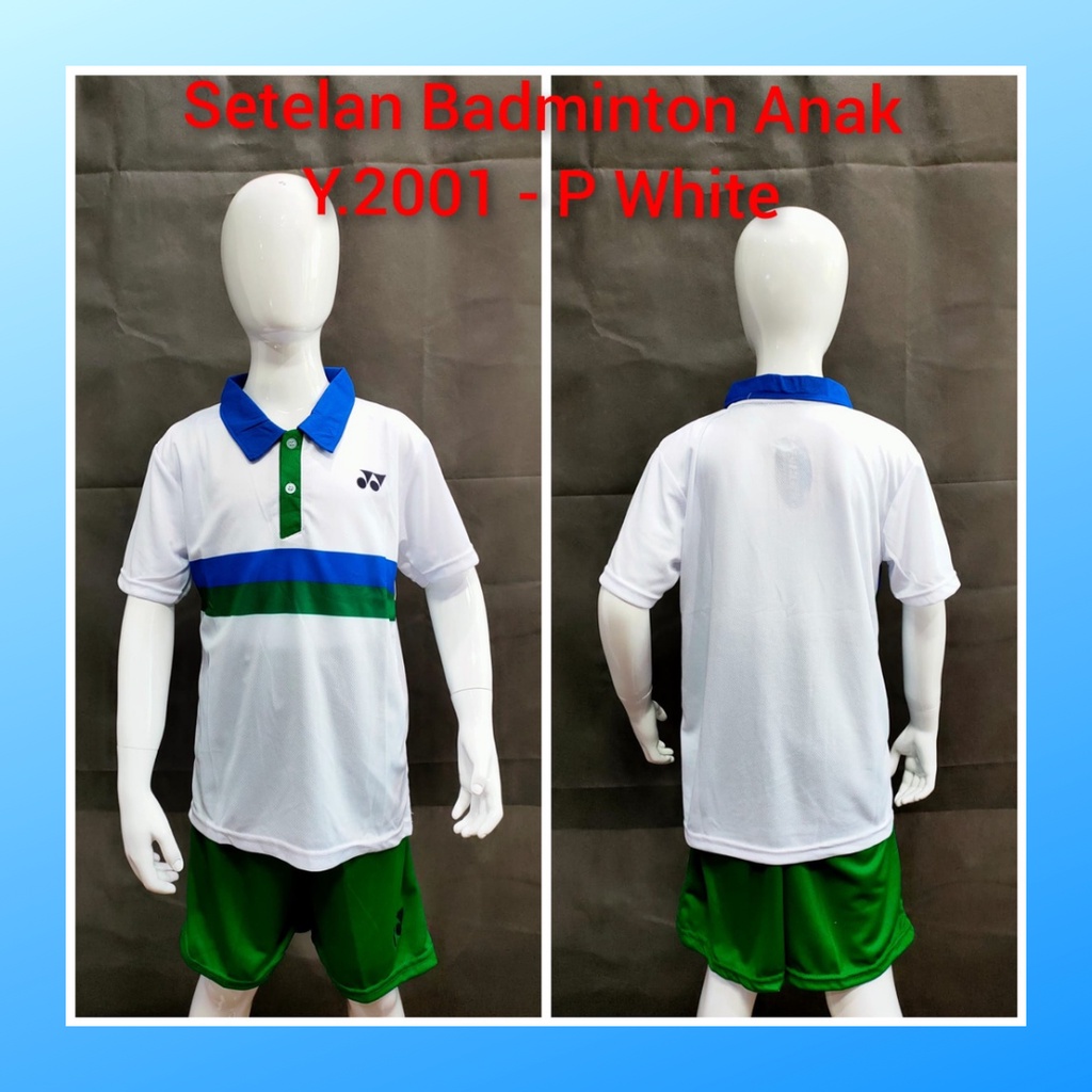 Kaos badminton anak jersey bulutangkis baju dan celana setelan t-shirt outfit seragam kostum olahraga pakaian apparel sport ST.Y2001 putih polos