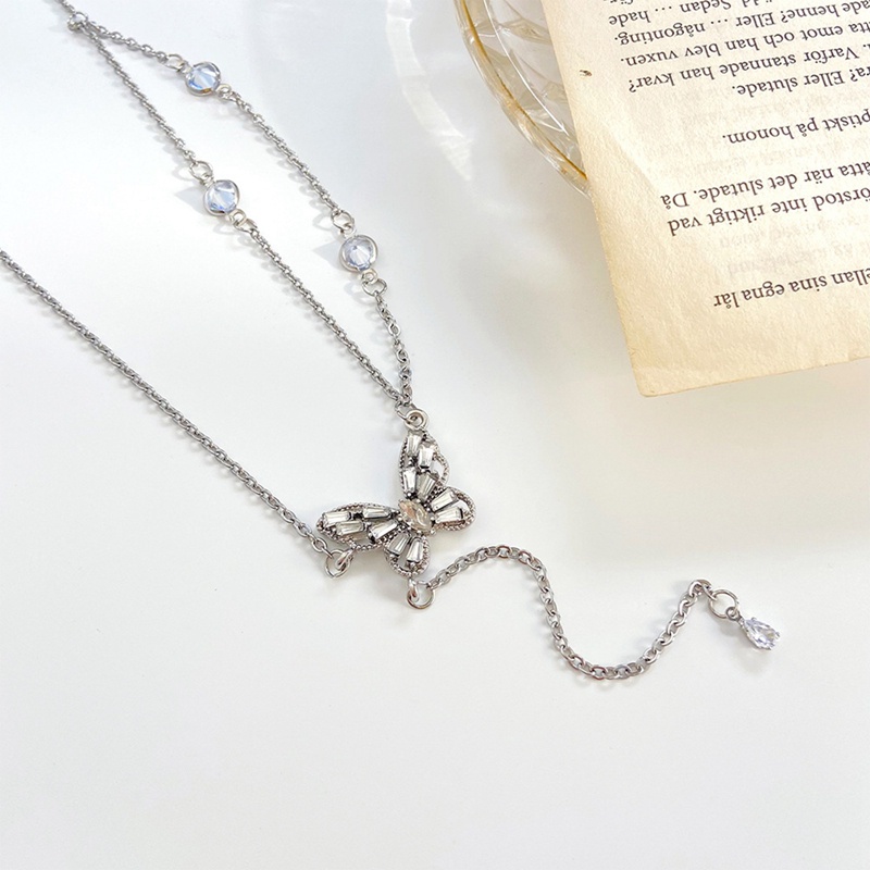 Butterfly Kalung Rantai Multi Layer Liontin Kupu-Kupu Hias Zircon Untuk Wanita