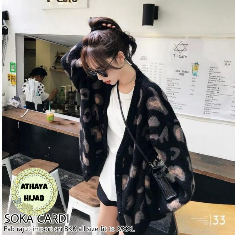 Cardigan Sweater Oversize V Neck Leopard Knit Wear Soka Cardigan By Athaya Hijab