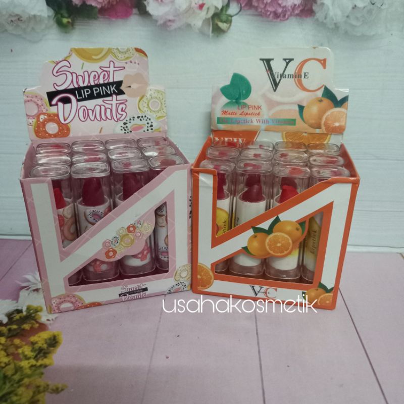 ECER!! LIP PINK / LIP MATTE LIPSTICK DONUTS/VIT C IMAN OF NOBLE NO.LTT-1