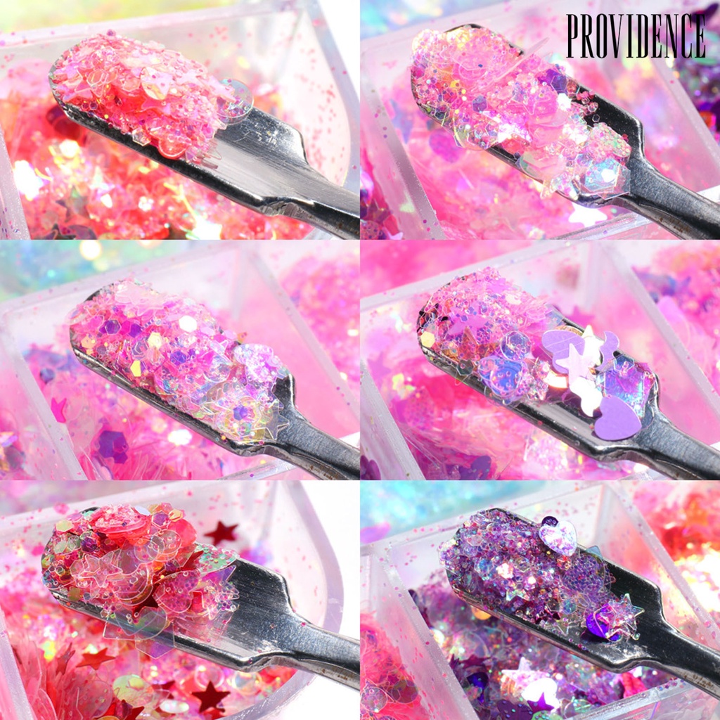 Providence 12 Grids/Box Nail Sequins Easy to Apply DIY Creation Plastic Star Moon Nail Ornament Stickers for Personal Use