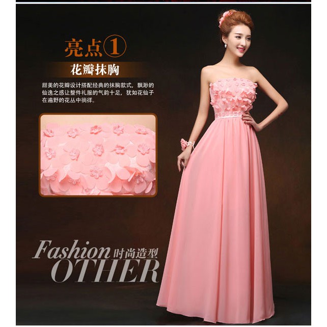 LD.118 model flower simple design / gaun pesta panjang warna pink peach