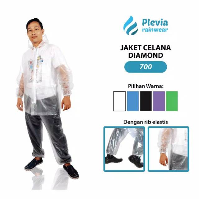 Jas Hujan Jaket Celana  Transparan  Bening Plevia type 