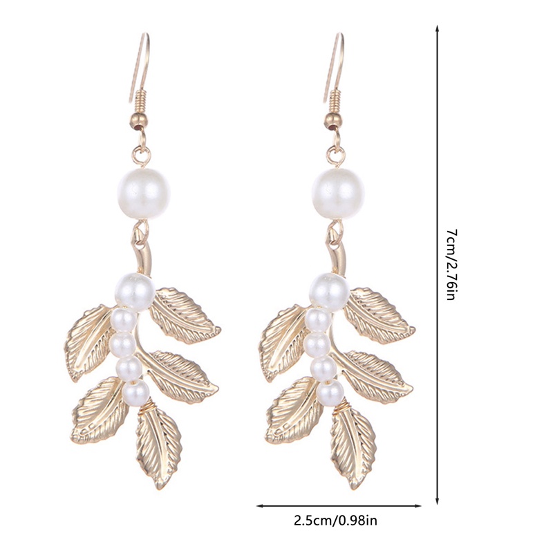 Anting Stud Bentuk Daun Bahan Cubic Zirconia Warna Silver Untuk Wanita