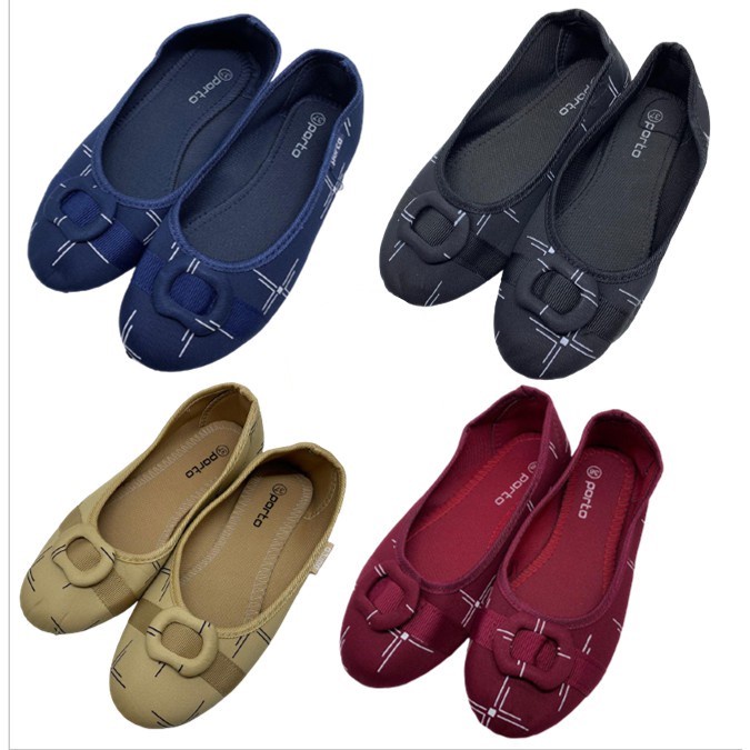 Sepatu Wanita Flatshoes Balet Motif Kain Korea Original Porto BA209L - Sepatu Flat Motif Kain Porto