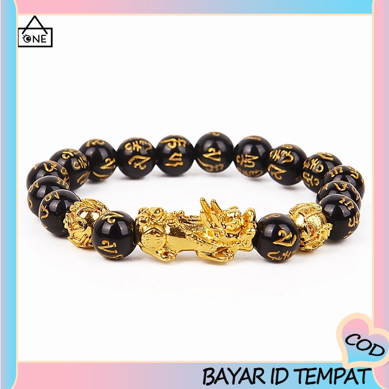 COD Manik Gelang Fashion Retro Feng Shui Obsidian Emas Hitam Wanita Netral A one