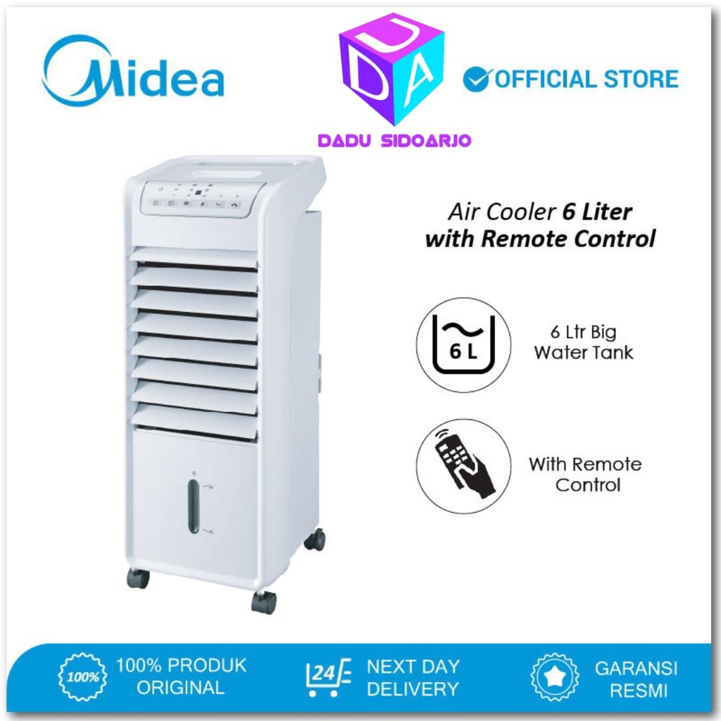 Air Cooler Midea 6 Liter AC-100-AB (A) + Remote Control - Timer 7 jam - HITAM - PUTIH