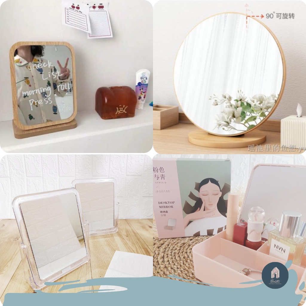 Jual Baitii Cermin Meja Kayu Aesthetic Wood Mirror Desk Kaca Rias