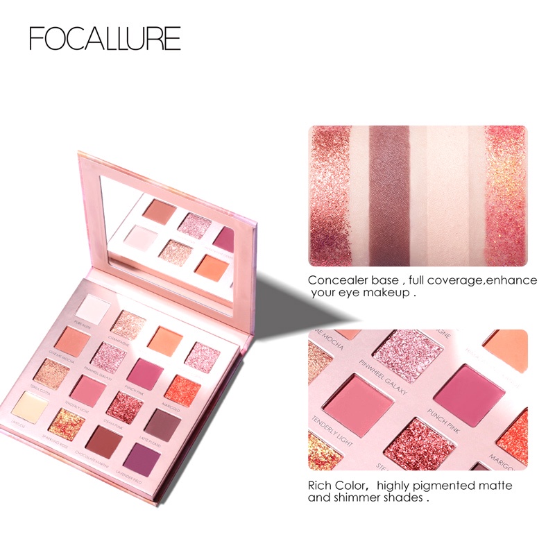 [ORI BPOM] FOCALLURE 16 Pan Glitter Eyeshadow Sunrise Palette The Impressionism -16 colors Palet #FA88