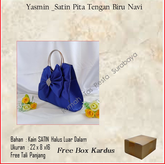 Tas Home Made ,Tas Pesta,Tas Kecil,Yasmin _Satin Pita Tengan Biru Navy