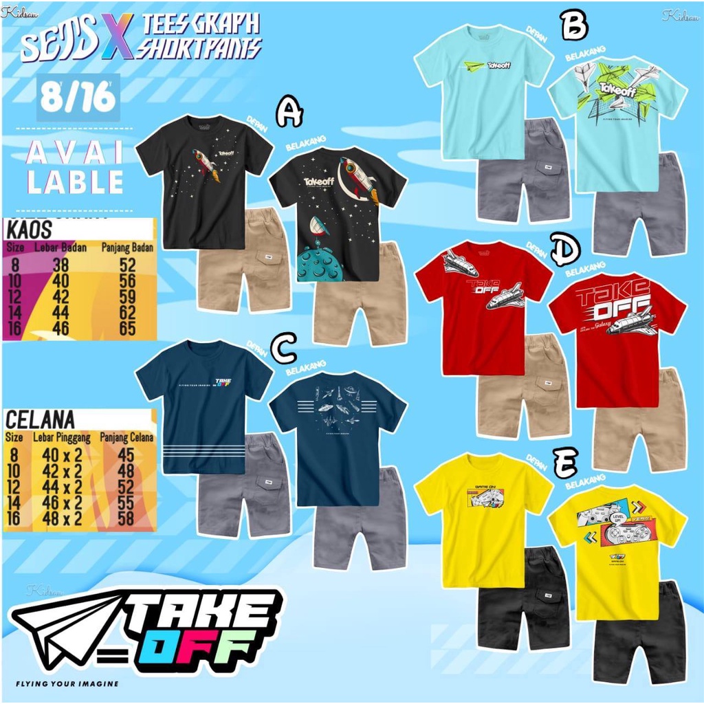 Setelan Anak cowok Sets X Tees Graph Shortpants By Take Off