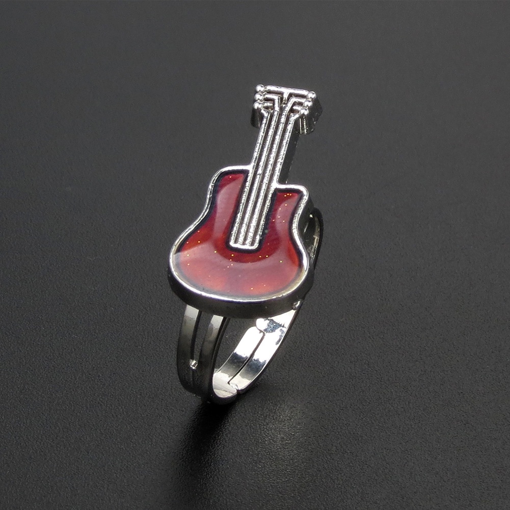 Hu Hu Hu Hu Hu Alat Bantu Pasang Kacamata♡ Cincin Wanita Model Terbuka Desain Gitar Kreatif Dapat Berubah Warna Sesuai Suhu Mood Untuk Hadiah