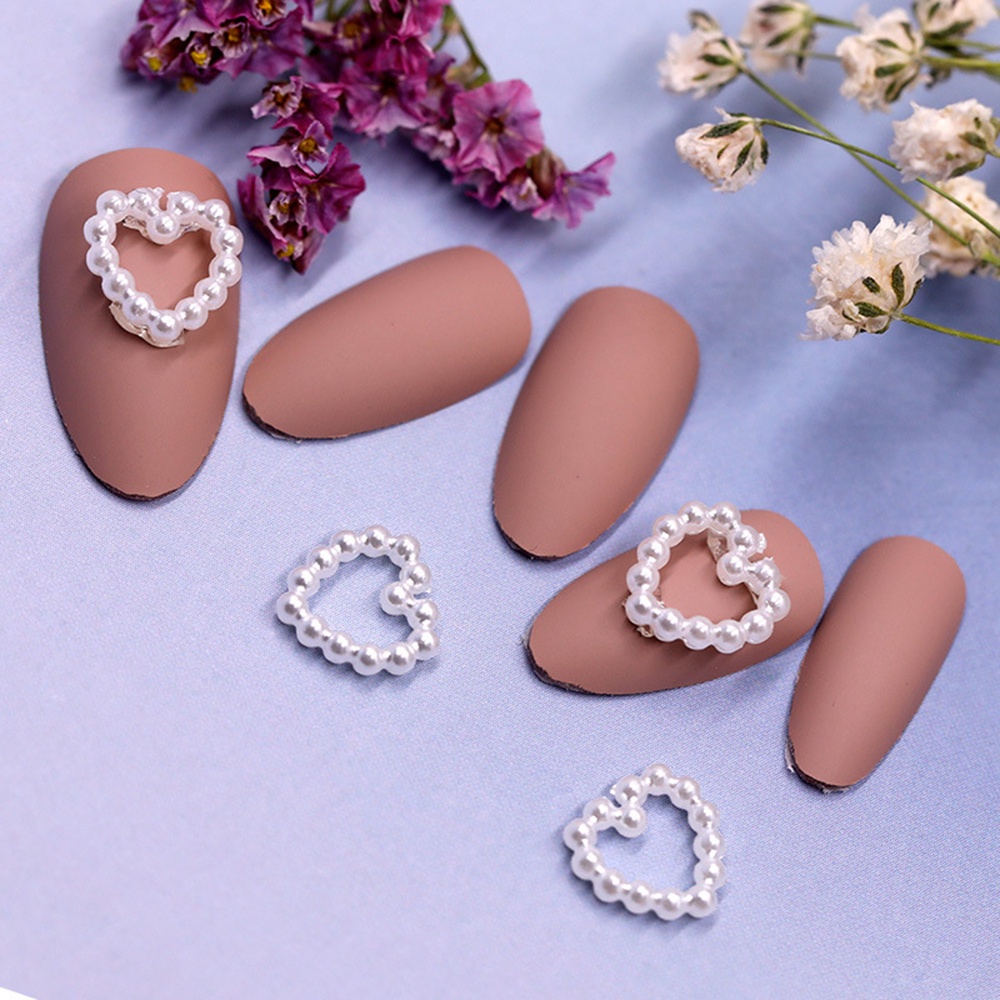 MXBEAUTY White 3D Nail Jewelry Vintage Manicure Accessories Pearl Nail Art Decoration Japanese Style Fashion Charm 20pcs Heart-shaped Design DIY Nail Art